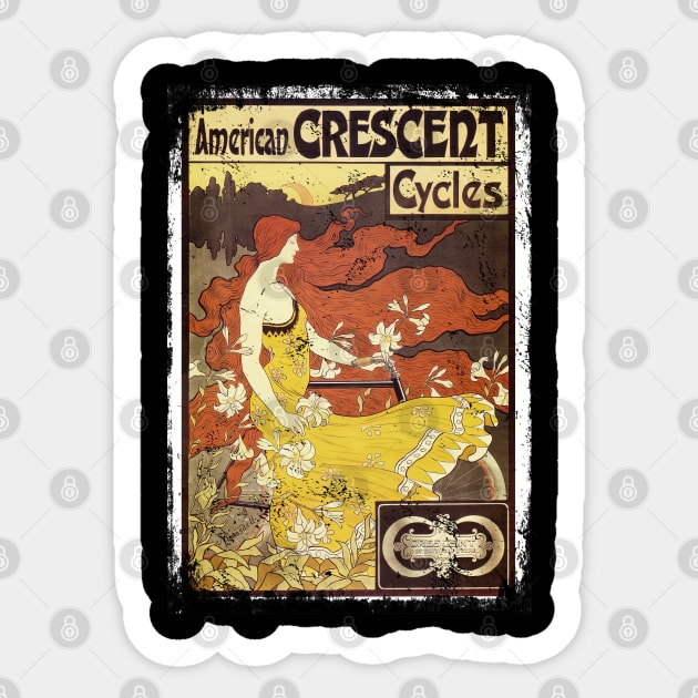 Art Nouveau - American Crescent Cycles Paul Berthon Alphonse Mucha Vintage Fantasy Sticker by AltrusianGrace